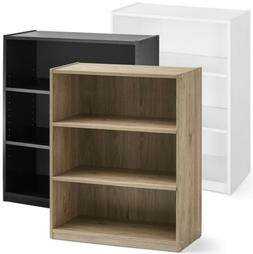 3-Shelf Wood Bookcase, Wide Storage Book Display Bookshelf A