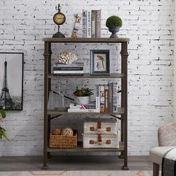 4 Tier Bookshelf Industrial Metal and Wood 4 Shelf Display B