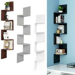 5 Tier Corner Shelf Bookshelf Floating Wall Shelves Storage 