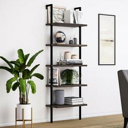 Ladder Shelf Bookcase 5-Tier Open Back Storage Rustic Dark B