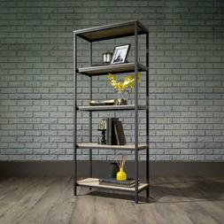 Bookcase 5-Shelf Wood Open Back in Charter Oak Finish with B