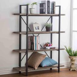 Furniture 4-shelf Vintage Industrial Bookshelf, Rustic Wood 