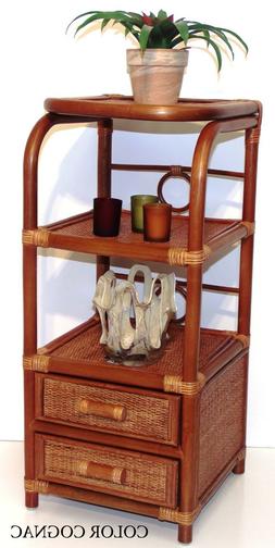 Handmade Bookcase Designer Rattan Wicker w/ 2 Drawers 3 Shel