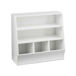 Kids Bin Storage and Book Case, White Finish bottom panel su