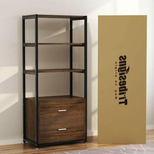 Home Office 4-Tier Bookcase Storage with 2Drawers 60'Hx23.6'