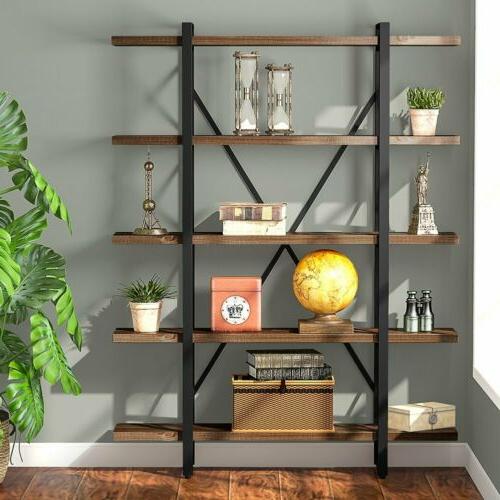 3/4/5-tier Shelf Industrial Bookshelf and Bookcase Rustic Wo