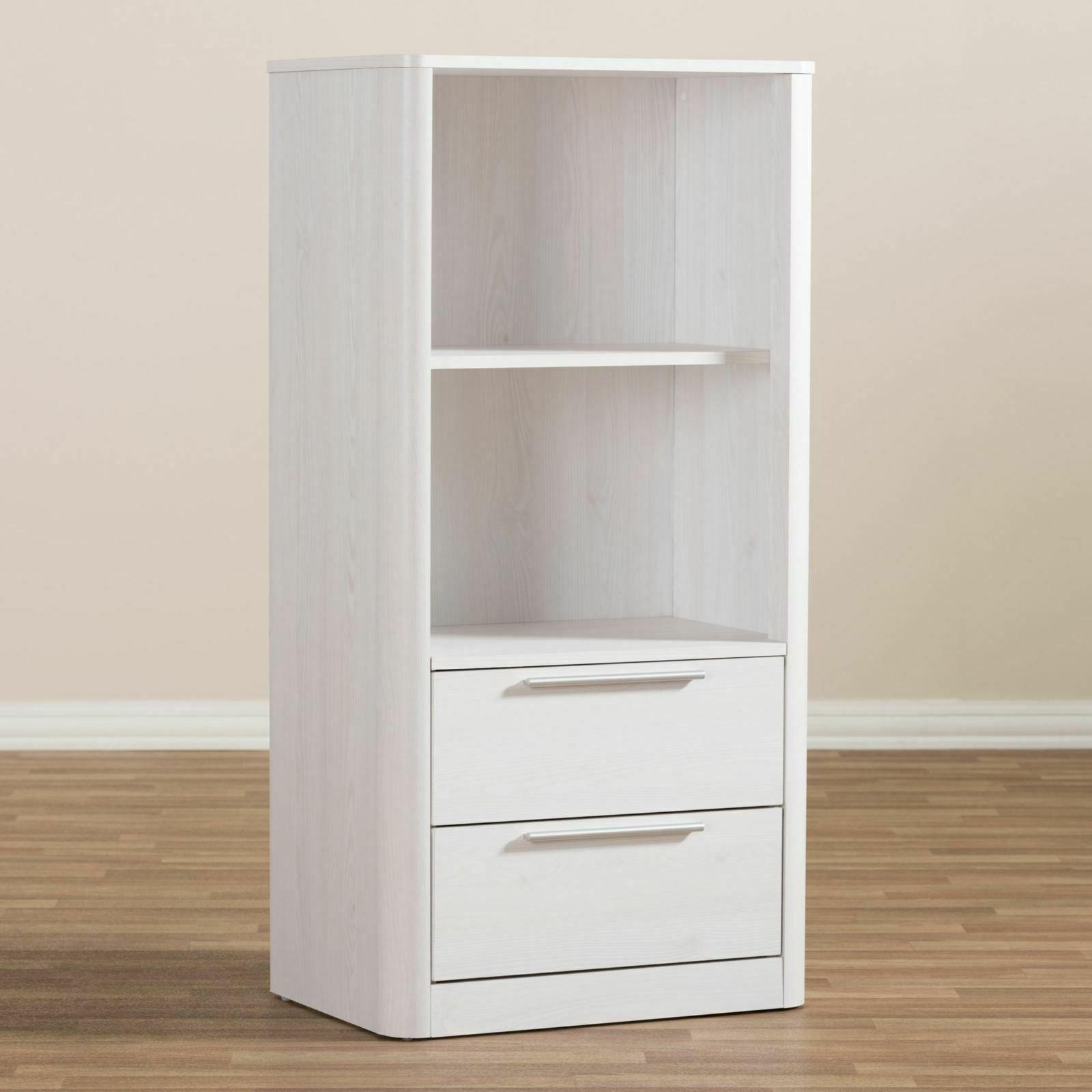 Whitewashed Finish Bookcase 2 Open Shelves 2 Drawer