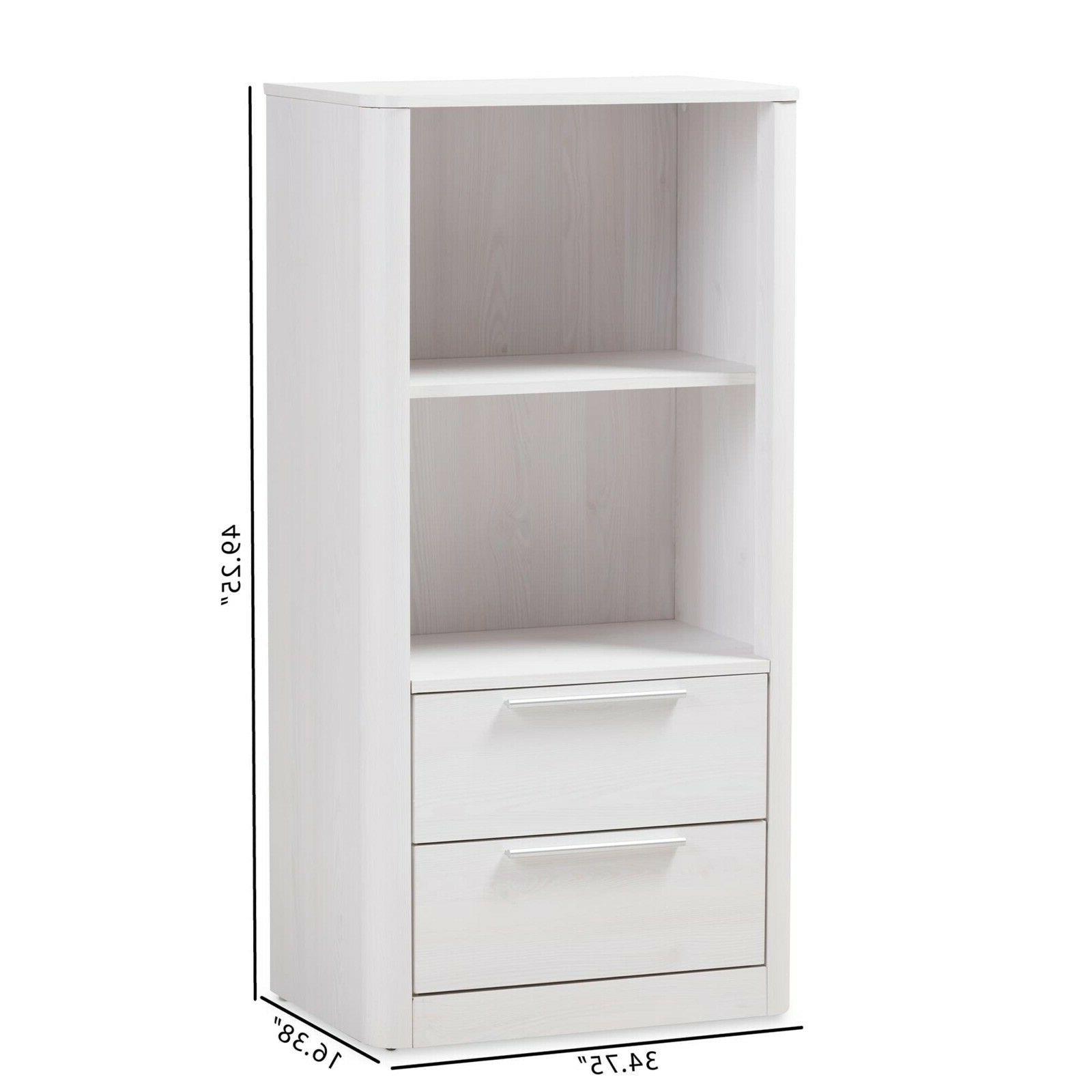 Whitewashed Finish Bookcase with 2 Open Shelves and 2 Drawer