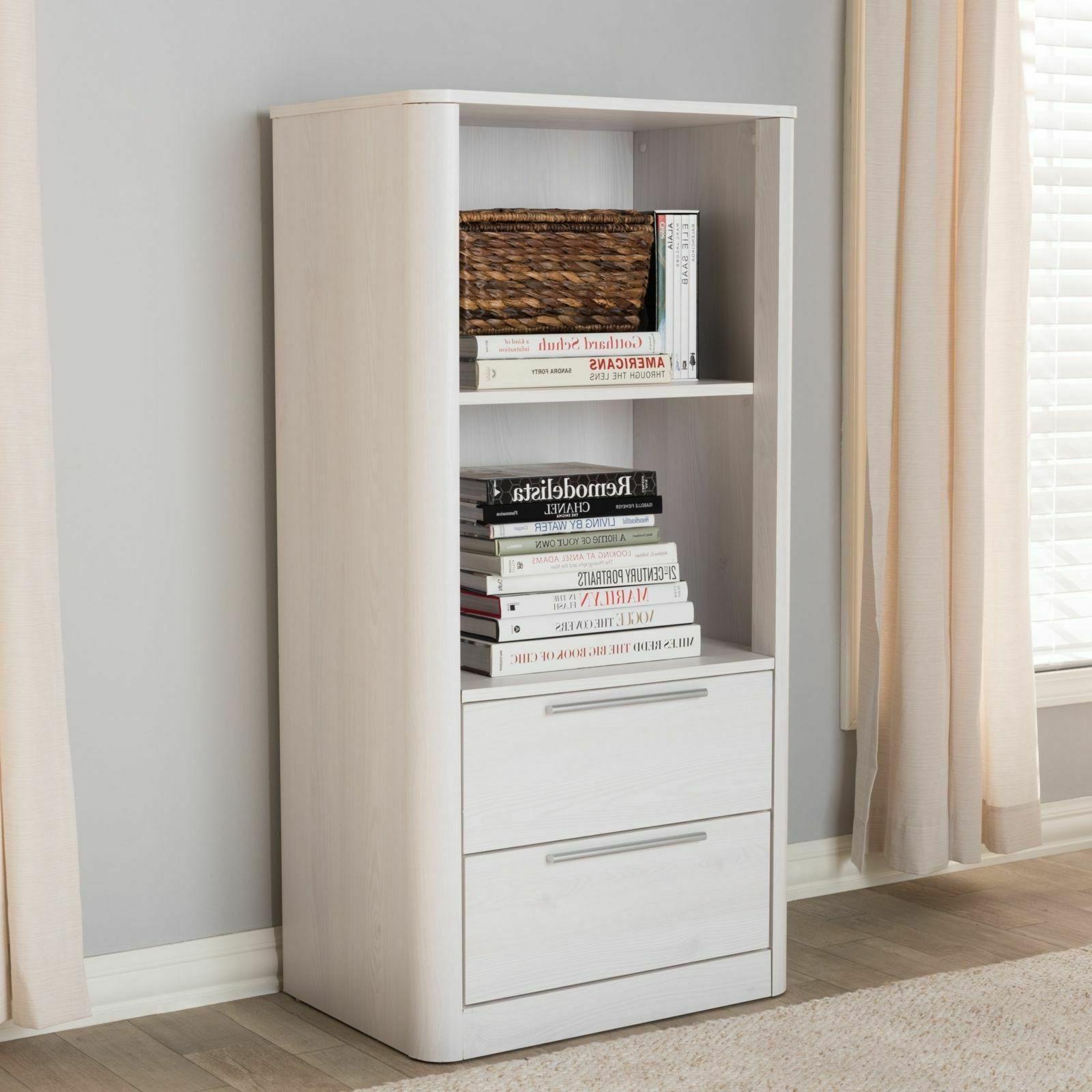 whitewashed finish bookcase with 2 open shelves