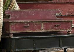 PRIMITIVE AGED RED COUNTER SHELF Vintage Look Farmhouse Rust