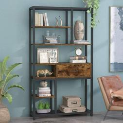 Tribesigns Retro Bookcase, Rustic 8-Tier Bookshelf with Draw