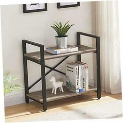 Small Bookshelf for Small Space, 2 Shelf Low Metal Bookcase,