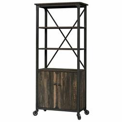Sauder Steel River 3 Shelf Mobile Bookcase in Carbon Oak and