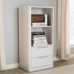 Whitewashed Finish Bookcase with 2 Open Shelves and 2 Drawer