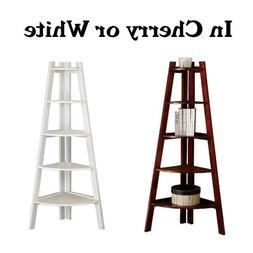 Wooden Corner Bookshelf White or Cherry Finish 5 Shelves Lad